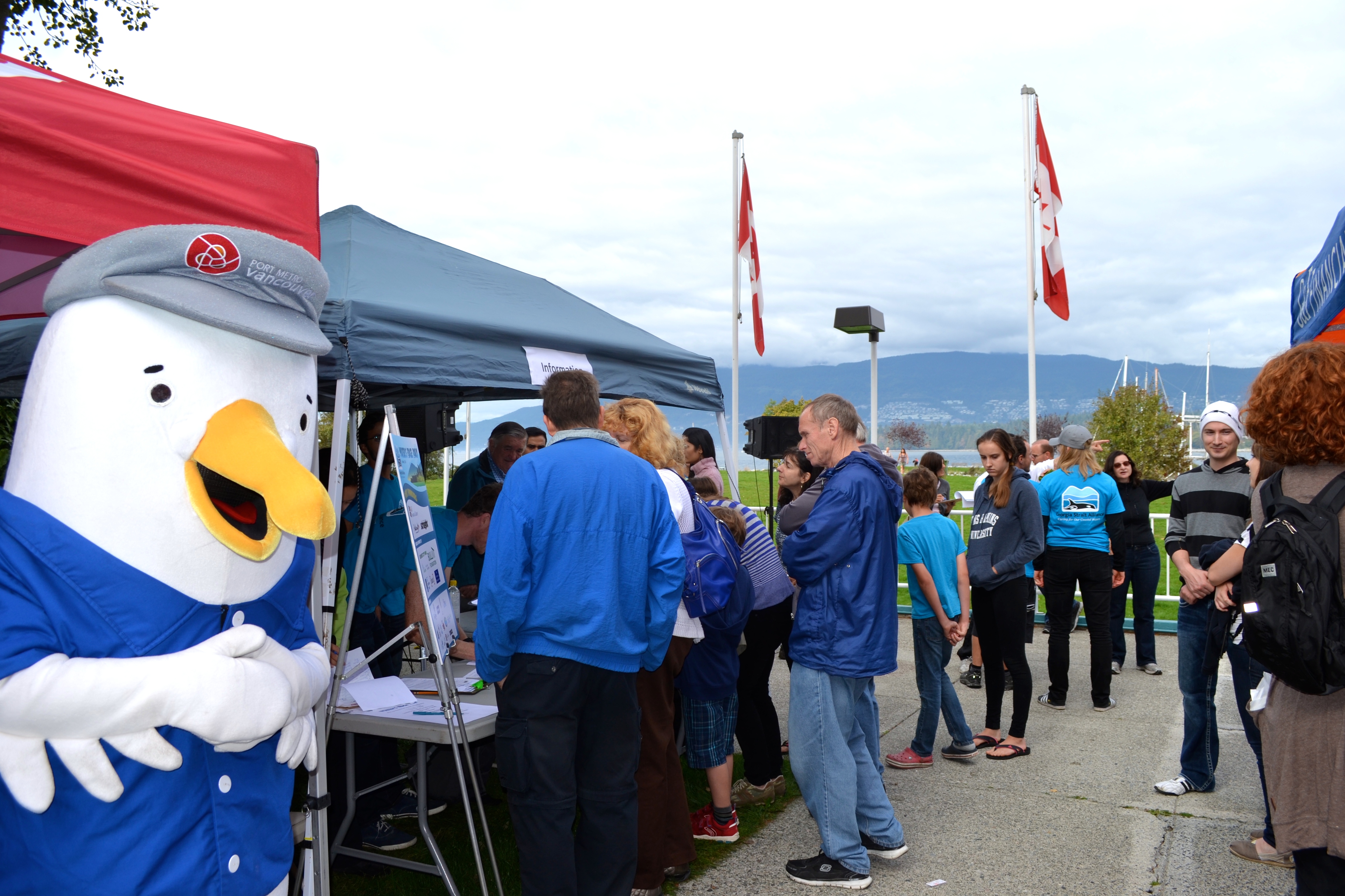 Port of Vancouver's Salty the Seagull mascot greets participants at Water's Edge Day 