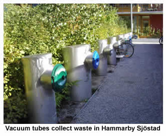 Vacuum tubes collect waste in Hammarby Sjöstad