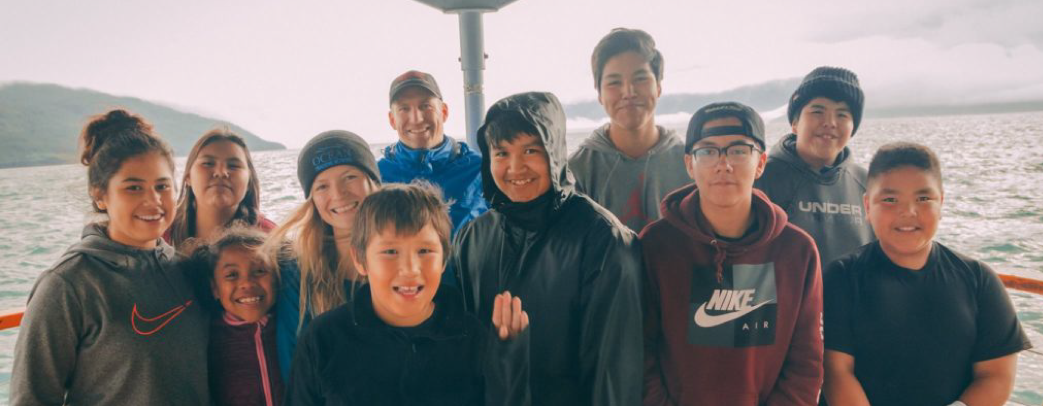 Andrea Reid and John-Francis Lane with their salmon science camp participants from the Nisga’a village of Gingolx in the Portland Inlet on B.C. north coast in 2018.